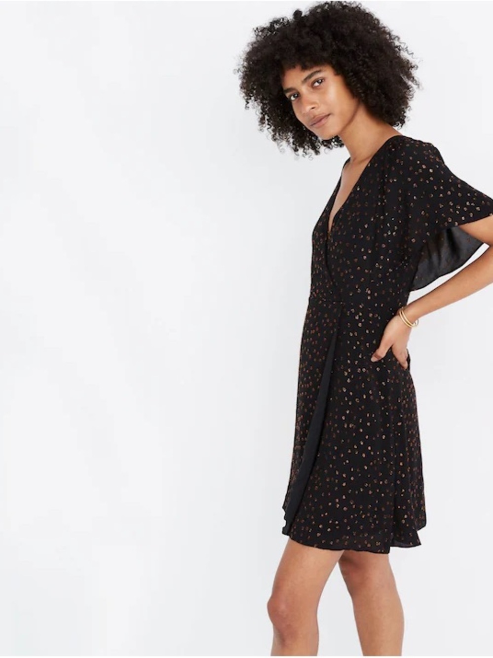 Madewell Black mini  V-Neck Flutter Sleeve Dress